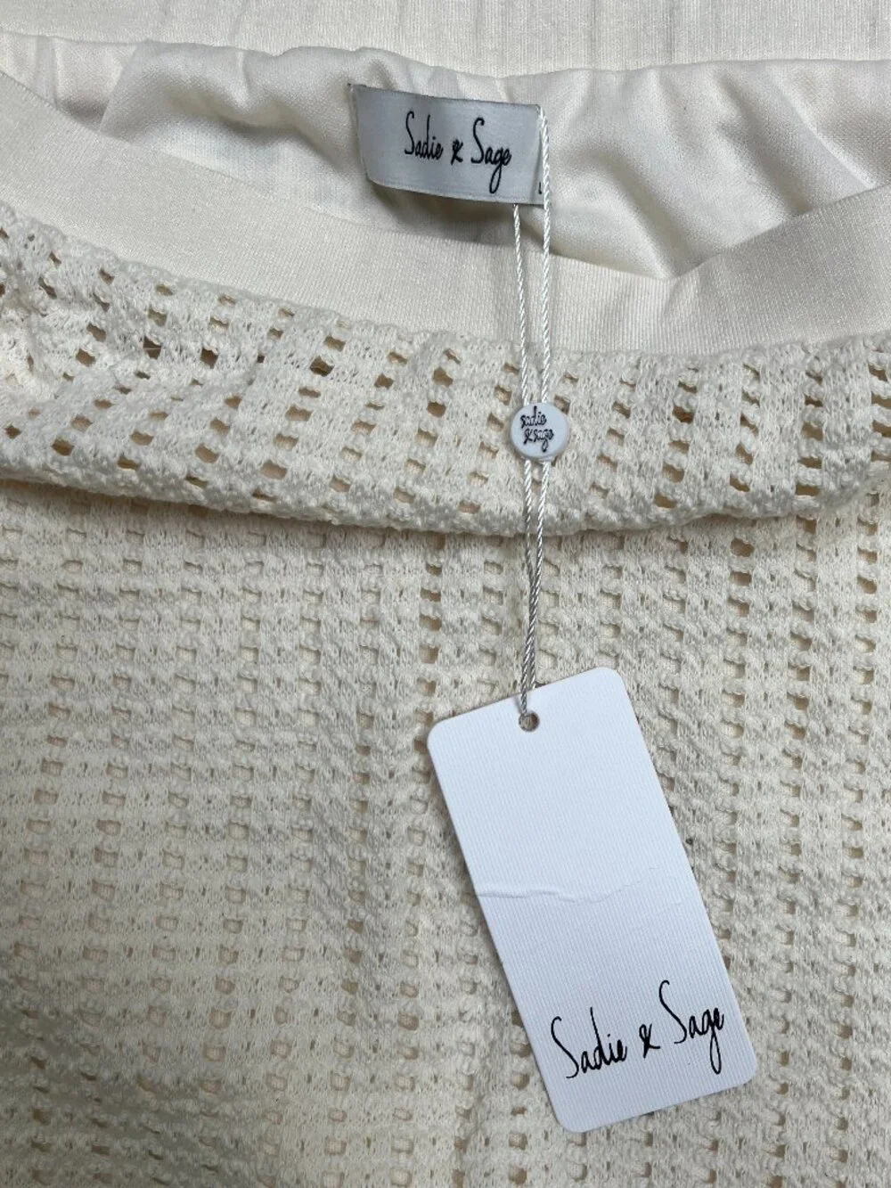 NWT Sadie & Sage Crochet Knit Midi Skirt in Ivory Cream, Size L